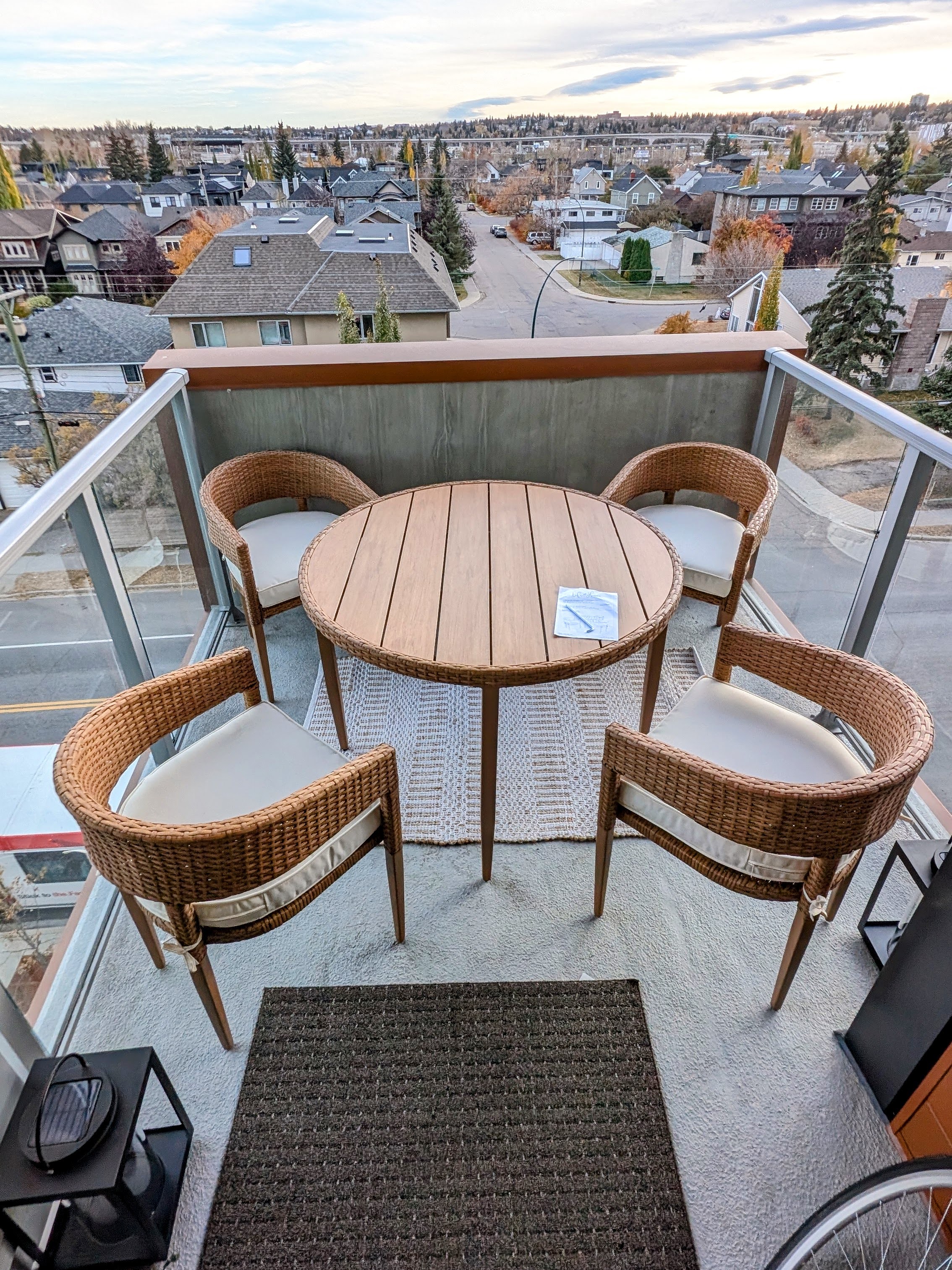 Completed patio set assembled in downtown Calgary.